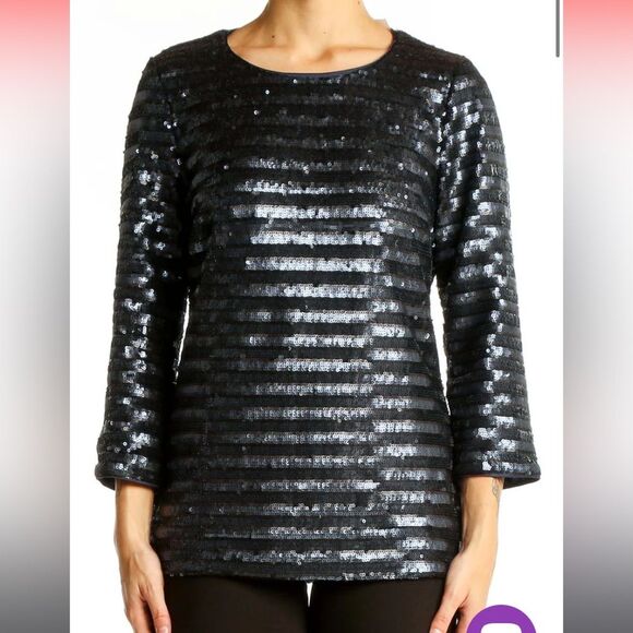 BODEN Black Sequin Striped Long Sleeve Top S 4 - Picture 1 of 8